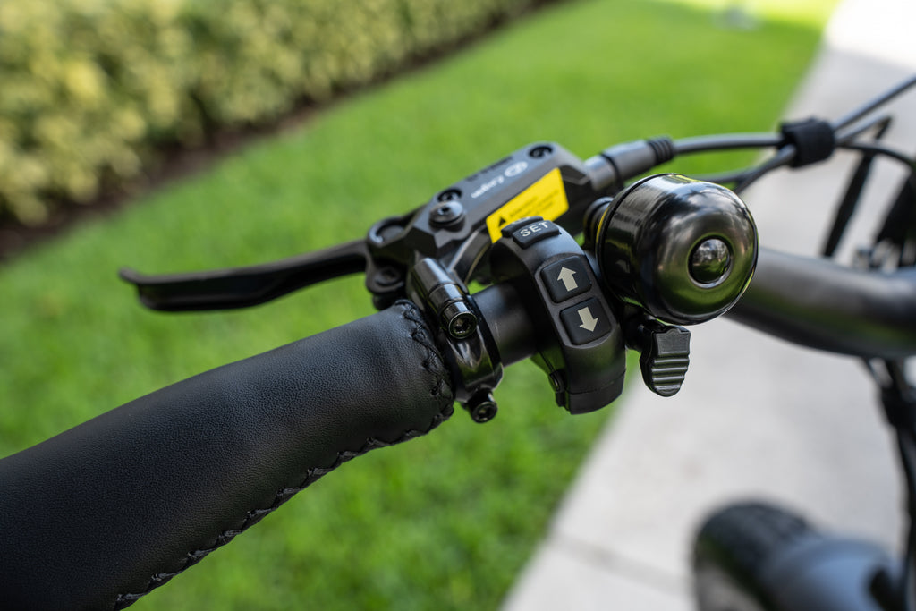 Handlebar controls and bell on IMREN electric bike for easy operation
