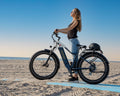 IMREN fat tyre electric bike for adults shown in outdoor coastal setting
